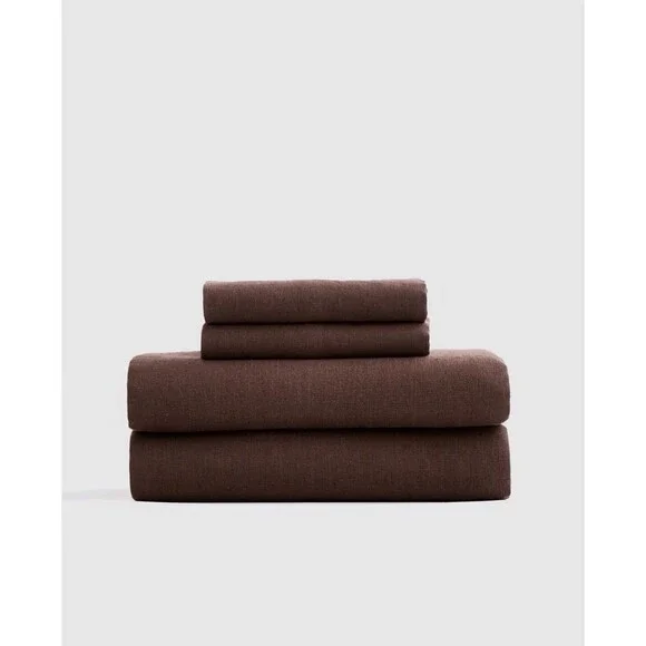 Quince European Linen Sheet Set ESPRESSO Full Size 4 Piece NEW $174 Retail