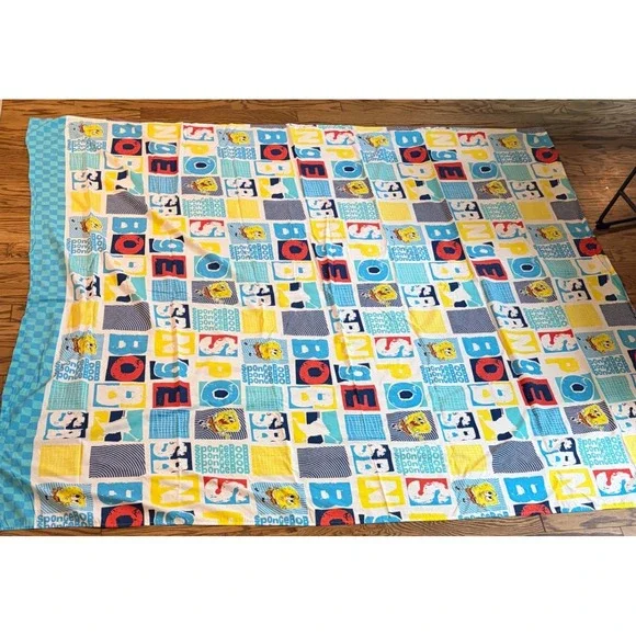 SpongeBob SquarePants Twin Flat Sheet 74x91 Blue Cartoon Nickelodeon Bedding