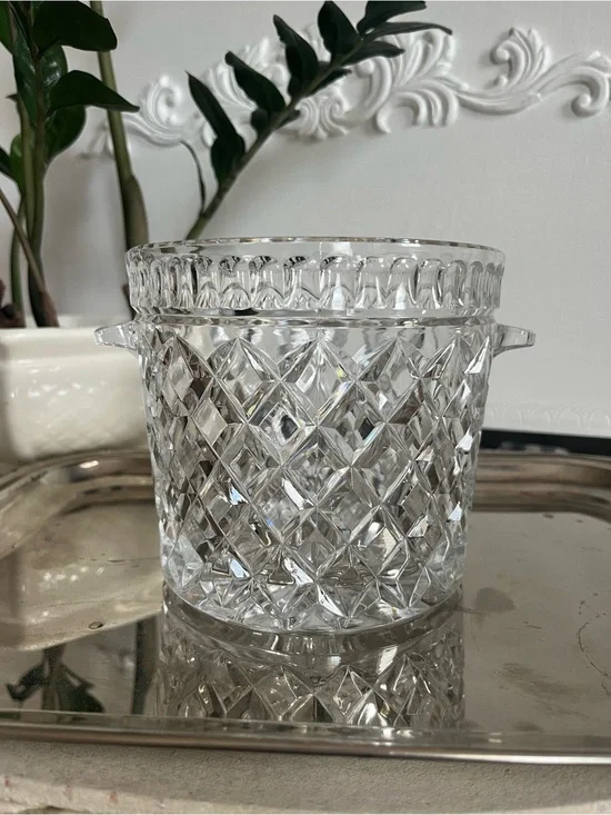 Unique Vintage Clear Cut Glass Ice Bucket