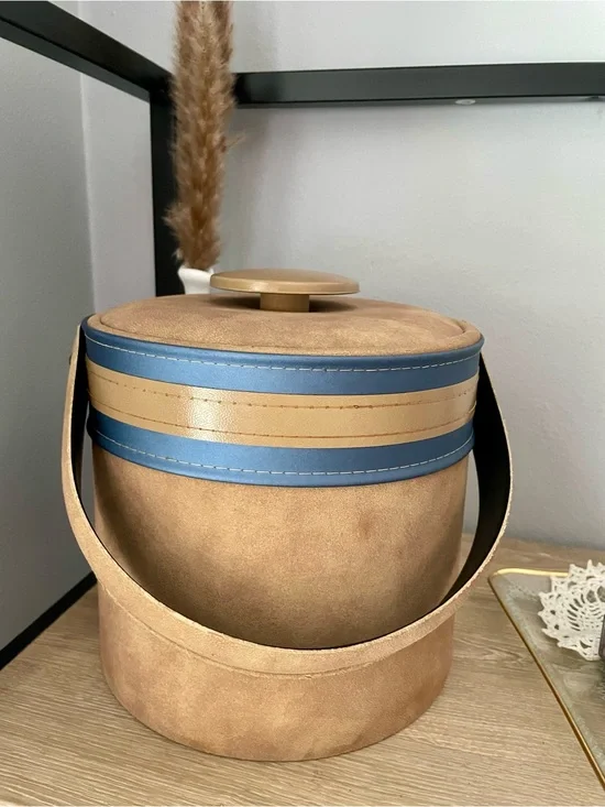 Vintage MCM Georges Briard Suede Ice Bucket