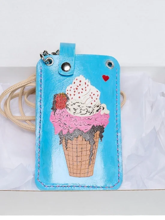 Cross body leather ice cream phone carrier
