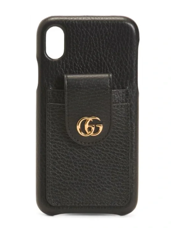 NIB $390 Gucci Black Calf Leather GG Maramont iPhone XR case with card slots!