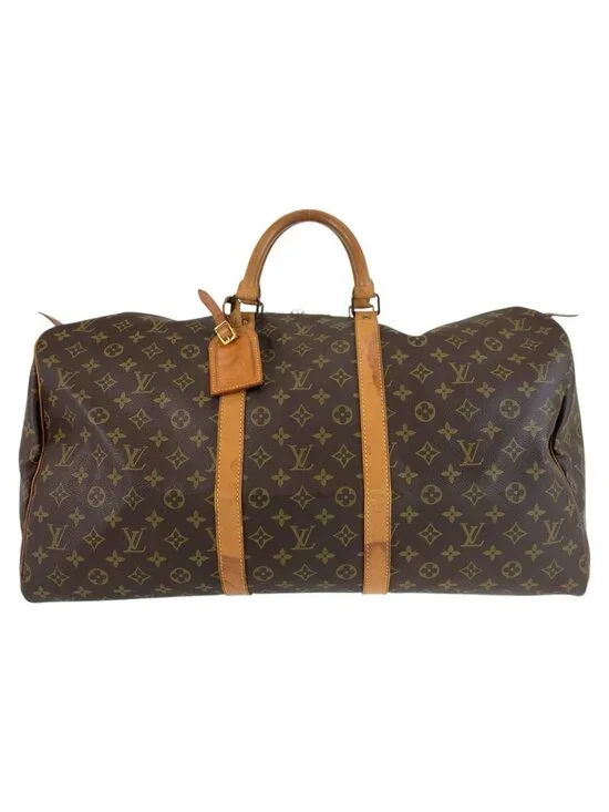 Louis Vuitton Monogram Keepall 55 Brown Gold Leather Boston Bag