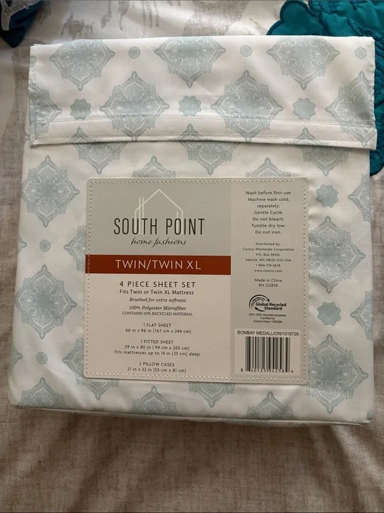 South Point Twin/Twin XL 4-Piece Sheet Set in Light Blue Medallion