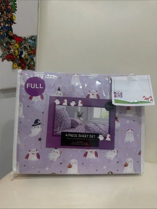 Halloween Purple/White/Black Cute Ghost Print FULL Sheet Set