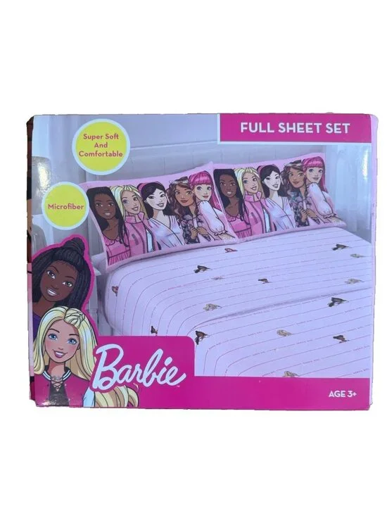Barbie Full Sheet Set Kids Pink Microfiber Super Soft Bedding Characters Girls
