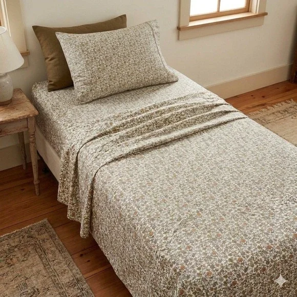 Vintage 70s Tastemaker Earthy Floral Twin Sheet Set Boho Cottagecore