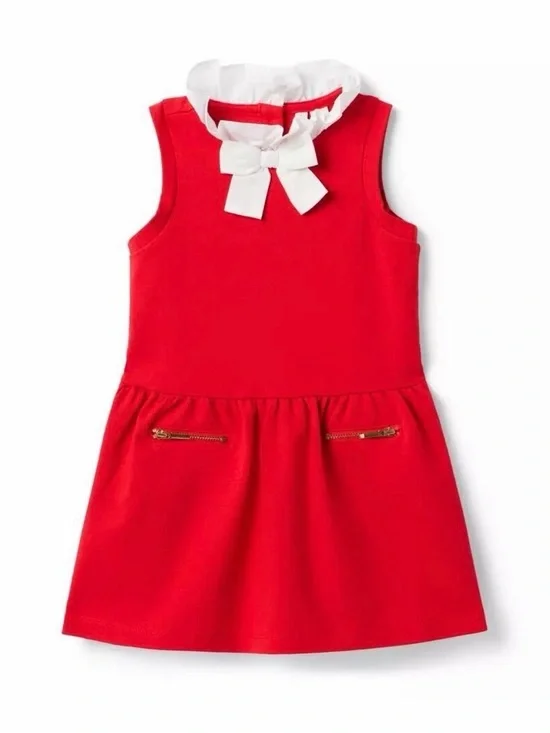 Janie and Jack Red Sleeveless Dress with White Bow Collar