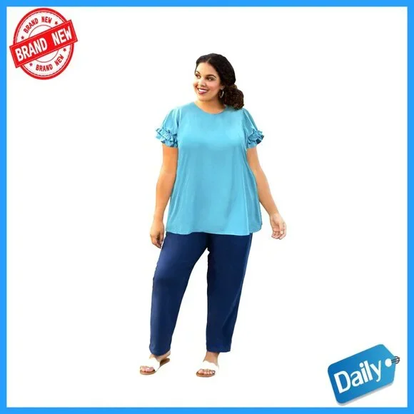 Plus Size Ruffle Sleeve Blouse Lightweight Polyester 4X Loose Fit