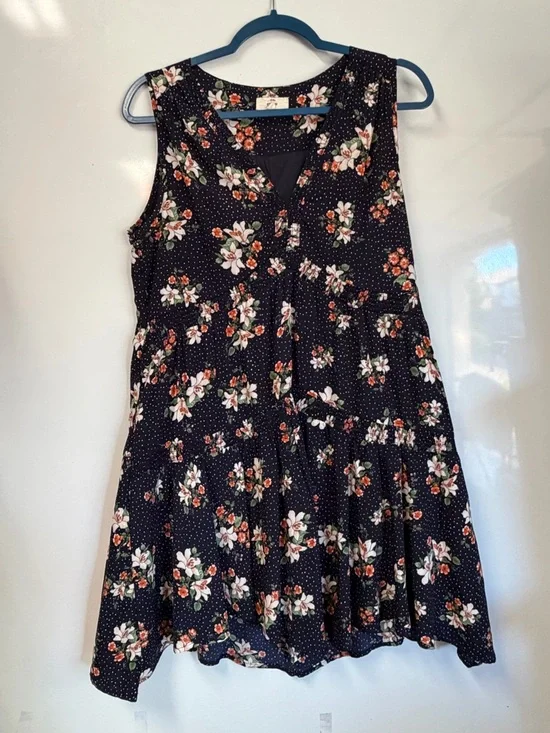 entro Black Floral Tiered Summer Dress‎ with White & Orange Blooms