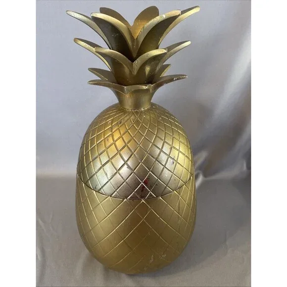 Vintage Gold Pineapple Ice Bucket Barware Tiki Retro Hollywood Regency 12