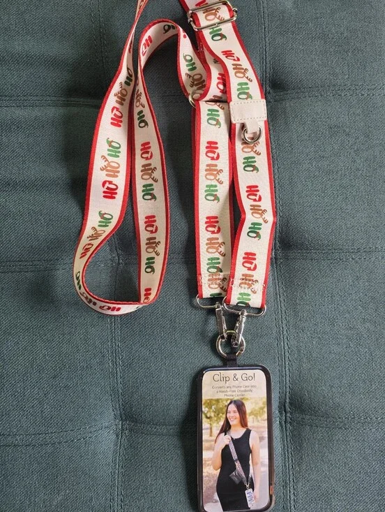 Holiday 'Ho Ho Ho' Red and White Lanyard with Phone Holder