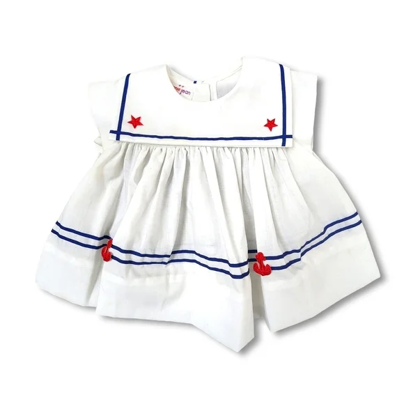 BONNIE JEAN x VINTAGE Sailor anchor little girl's dress white‎ nautical