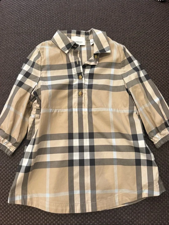 Burberry Tan Plaid Button-Front Girls Tunic