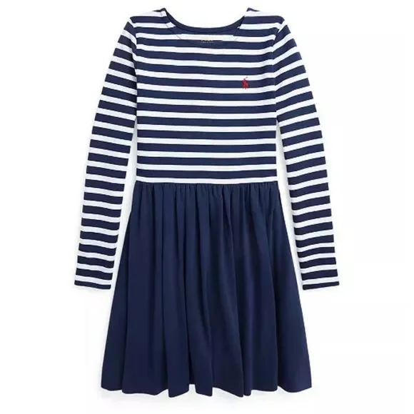 Polo Ralph Lauren Girls Navy And White Stripe Dress Size M(8-10)‎