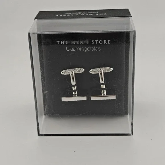 The Men's Store Bloomingdale's Cufflinks Silver Tone Textured Mens New In‎ Box