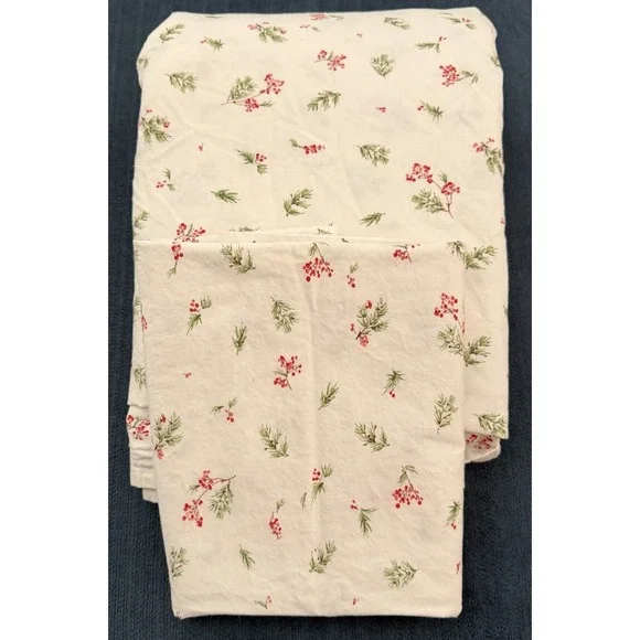 Ralph Lauren Mackenzie Holly Queen Size Flat Bed Sheet Case Berry Red Green Xmas