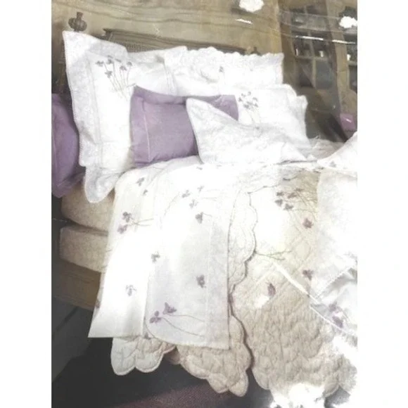 Yves Delorme‎ Violette Lavender Percalle Twin Sheet Set Sham Flat Fitted NWT