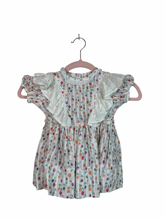 Girls Floral Tulip Print Dress Eyelet Ruffle Cottagecore Spring Easter Party