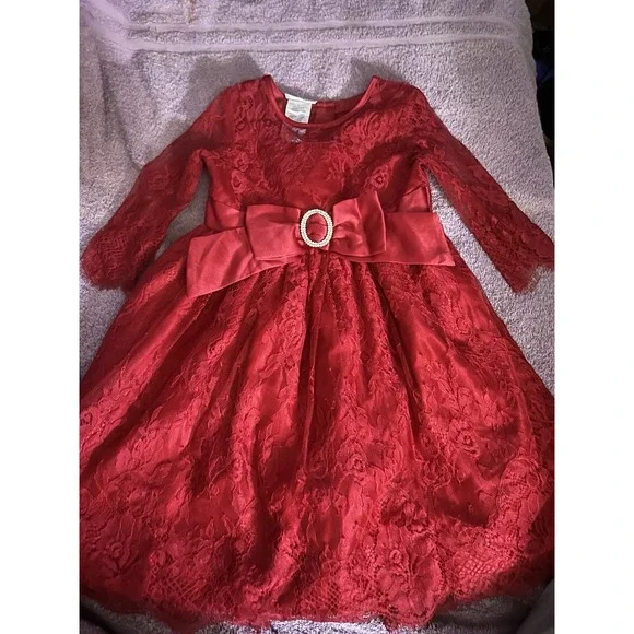 Blueberi Boulevard Girls Red Lace Party Dress  Bow Holiday‎ Formal Size 4 Girls
