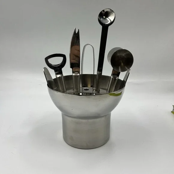 Crate & Barrel‎ Bar Tool Set Stainless Steel With Ice Bucket