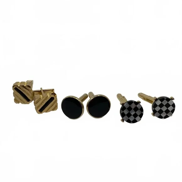 Vintage Gold & Black Cuff Links Set | Dress Shirt Formal Accessories OS