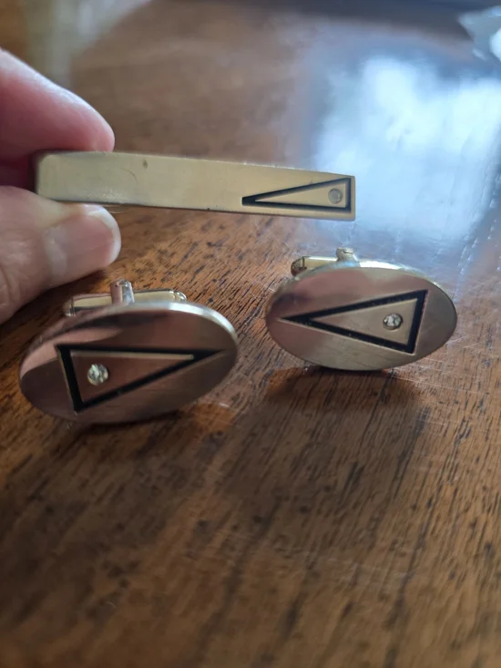 Gold-Tone Geometric Cufflink and Tie Clip Set