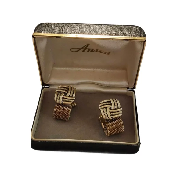 Vintage Anson Gold Mesh Cufflink Set - NOS