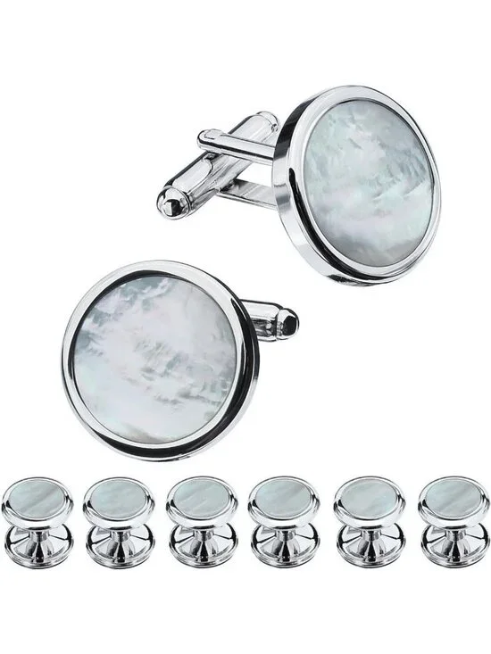 Elegant Mother-of-Pearl Tuxedo Shirt Button & Cufflink Set for Weddings & Events