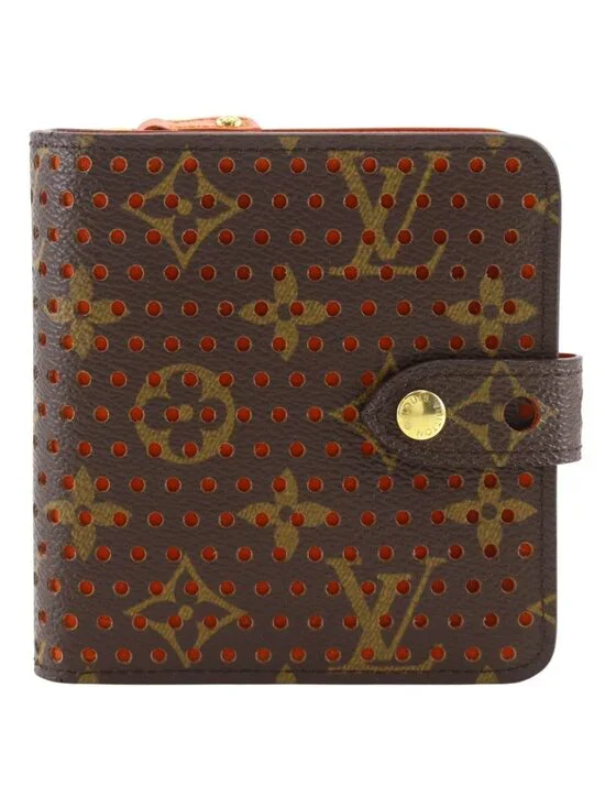 Louis Vuitton Compact Zip Monogram Perfo Canvas Brown Orange Bifold Wallet