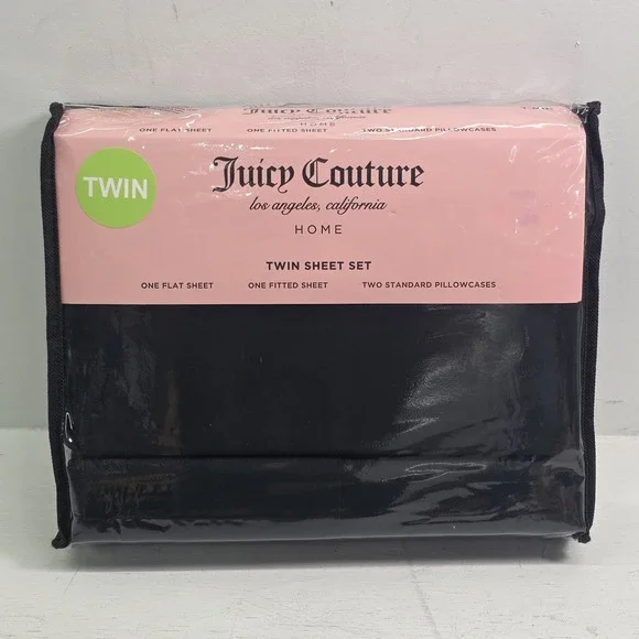 Juicy Couture Los Angeles California Home Bedroom Black Twin Sheet Set 4 Pc New!