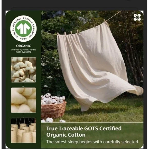 Bedsure 100% GOTS Certified Organic Cotton Sheets, Queen 4 Piece Sheet Set