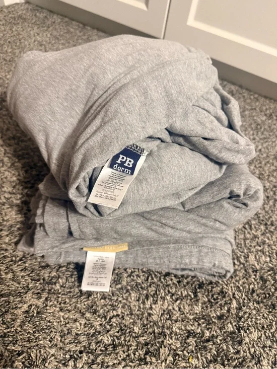 PB Dorm Pottery Barn Teen Gray Jersey Sheets Twin XL Fitted & Full Flat
