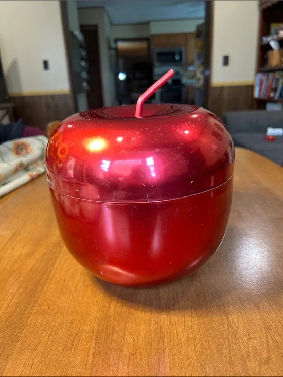 Vintage Aluminum Red Apple Shaped Ice Bucket