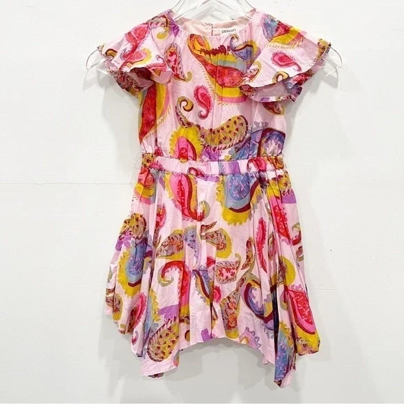 Crewcuts Girls Handkerchief Dress Paisley Print Flutter Sleeve Size 3 Pink