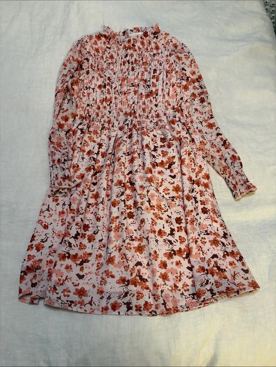 Grace Karin Pink Floral Long Sleeve Smocked Kids Dress