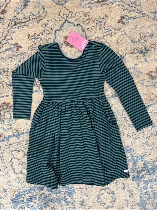 Rufflebutts Girl’s Long Sleeve Striped Green Dress