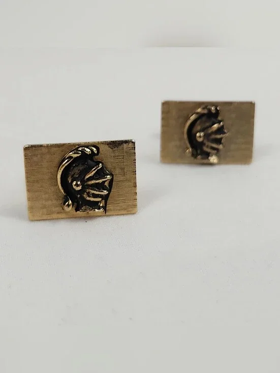 Cufflinks Brass Gold Finish Medieval Knight Trojan Vintage