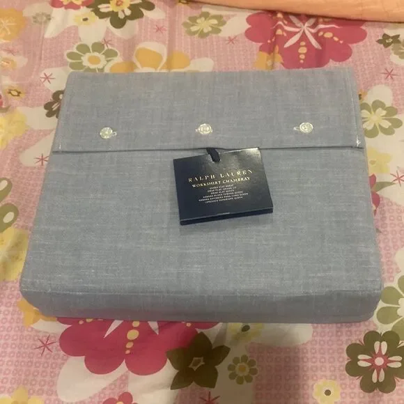 Ralph Lauren Workshirt Chambray Sheeting. Queen Flat Sheet
