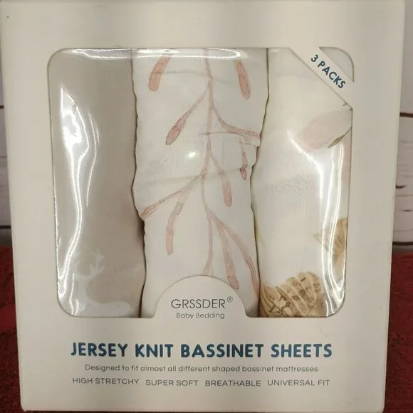 Grssder Baby Bedding Jersey Knit Bassinet Sheet Set 3-Pack High Stretchy Super S
