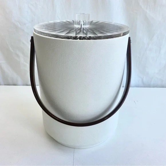 Morgan Designs Bucket Brigade Vintage 70s White Brown Vinyl Insulated Ice Bucket