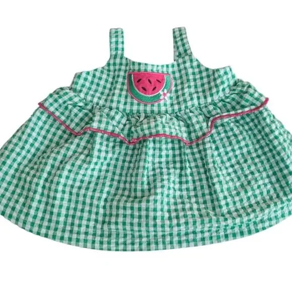 Bonnie Baby Green White Seersucker‎ Embroidered Watermelon Sundress