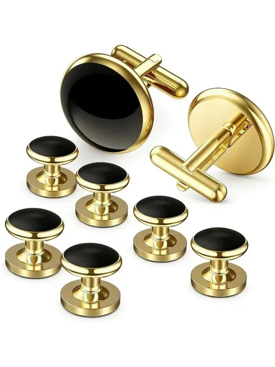 Classic Men's Tuxedo Cufflinks and Studs Set - Elegant Formal Accessories