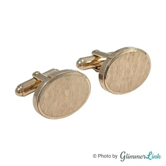 Vintage Anson Oval Brushed Face Engravable Gold Tone Cufflinks