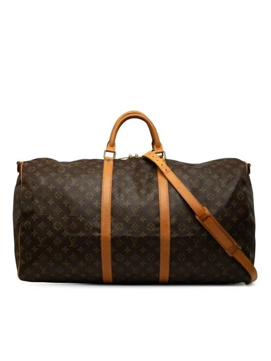 Louis Vuitton Monogram Keepall Bandouliere 60 Boston Bag 2-Way Brown Leather