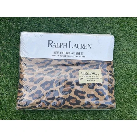 Vintage Ralph Lauren Home Algodom Full Flat Irregular Sheet Cheetah Print Brown