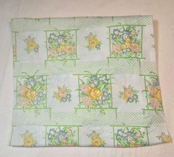 Vintage Cannon Monticello Twin Fitted Sheet Green Floral