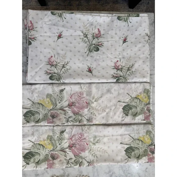 Springmaid Vintage Floral Queen Flat Sheet 2 Pillowcases Pink Rose Cottagecore