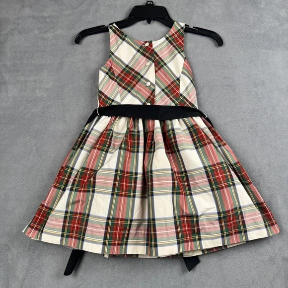 Polo Ralph‎ Lauren Girls Plaid Taffeta Holiday Dress Red Green Size 6 Sash Logo