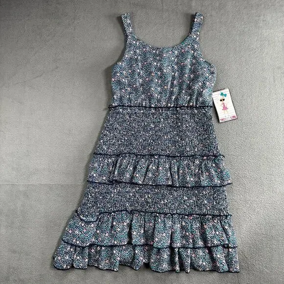 Trixxi Girl Smocked Blue Floral Dress Summer Casual‎ Cute Size 12